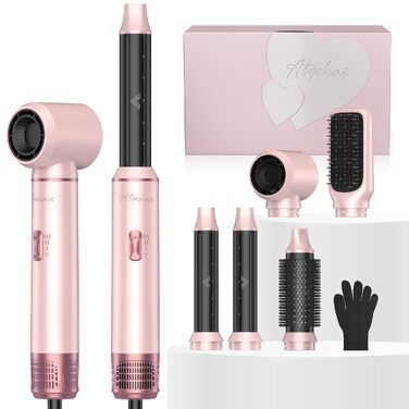 Мультистайлер для волосся 5 в 1 Atopskins Air Styler 1000W: фен-щітка, вирівнювач та плойка для сушіння, завивки та гладкого волосся, колір Creamrosa