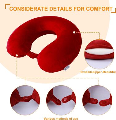 Подушка для шиї, 100% Memory Foam, U-подібна, легка, портативна, для подорожей (червона)