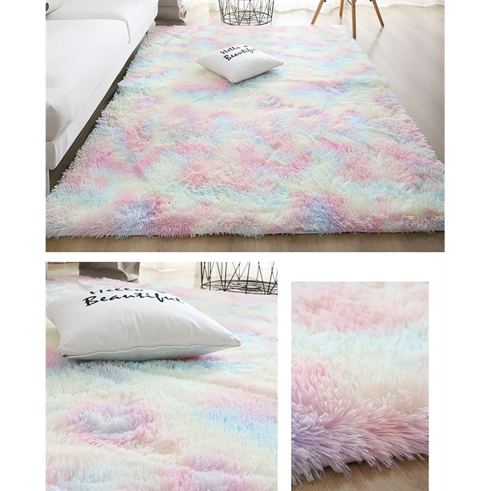 Штучний хутровий килим NIULAA 120x160 см білий, пухнастий, м'який, для вітальні, спальні, коридору, підлогу біля ліжка, на вулицю, шторний, однотонний