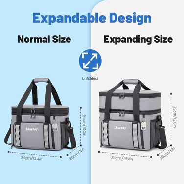 Велика розширювана сумка-холодильник з м'якого матеріалу, двоярусна ланч-сумка для жінок та чоловіків, вміщує 40 банок, вологостійка та портативна – ідеально для пляжу, кемпінгу, подорожей (Сірий)