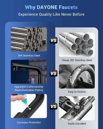 Чорна кухонна змішувач DAYONE з висувною лійкою, 360° обертання, модель G6808mb
