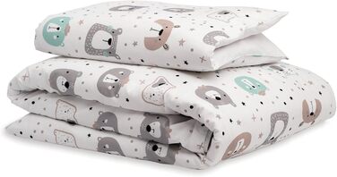 Комплект постільної білизни для немовлят FlyIdeas 100x135 см, 100% бавовна, з ковдрою та наволочкою, для ліжечка, колиски, Made in EU, ведмедики