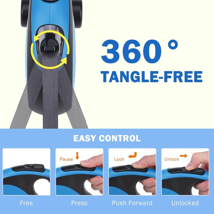 Рулетка для собак SCENEREAL: міцна, 7.9 м, для собак до 50 кг, з анти-гризучою ниткою та диспенсером для відходів (Блакитна)