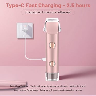 Електричний жіночий тример AOMEES 2-в-1 для обличчя, тіла та зони бікіні, IPX7, бездротовий, рожеве золото