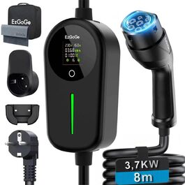 Кабель для зарядки електромобіля EzGoGo Type 2 Schuko 3.7 кВт 8м, LCD-дисплей, IP65, для EV/PHEV (IEC 62196-2)
