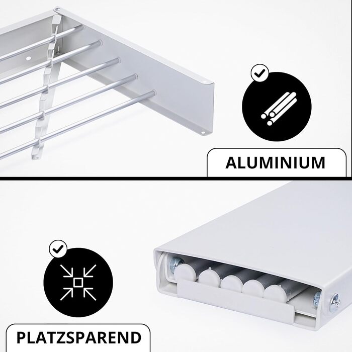 Сушарка для білизни настінна Vonia Wandtrockengestell 100x50 см, біла, складана, для ванної, балкона, квартири