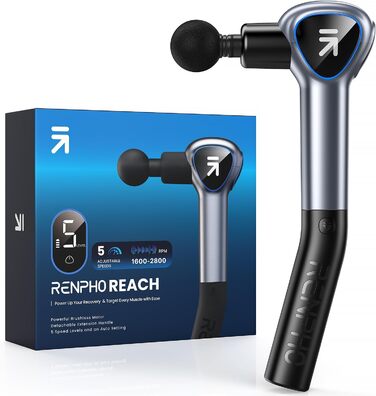 Масажер для м'язів RENPHO Reach: пістолет для масажу з подовженою ручкою та LED-дисплеєм, сірий