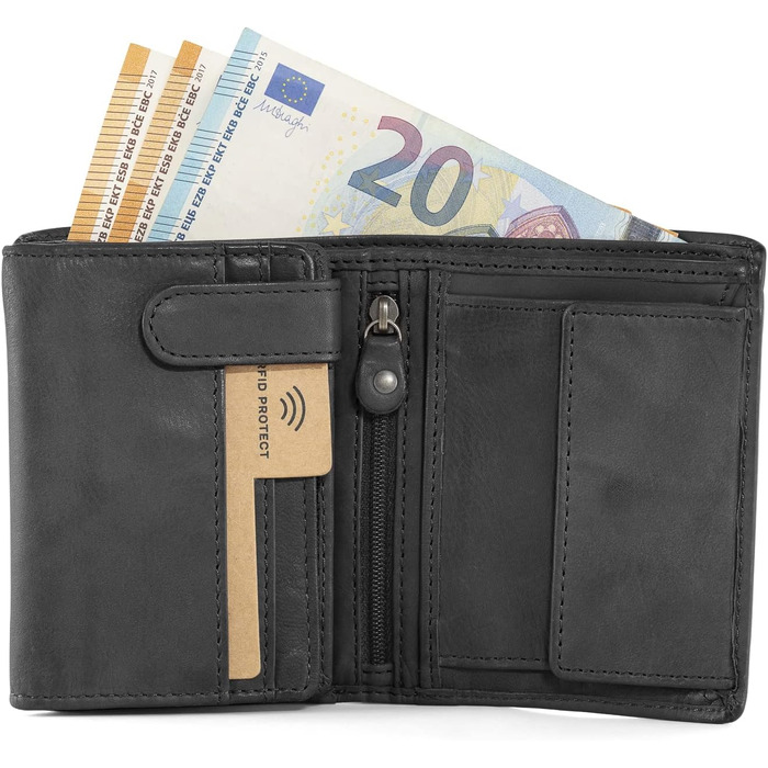 Cas8 Portmonee for Men MATS, Vertical Wallet, 100% Leather Wallet, Wallet with RFID Protection & 9 Card Slots, Flip-Up Wallet with Flap, Graphite