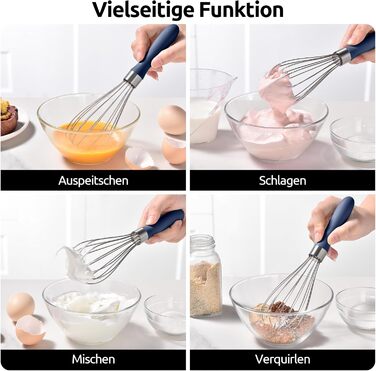Міксер кухонний U-Taste, 30 см, нержавіюча сталь 18/10, 12 гнучких дротів, силіконовий грифель, для тіста та соусів, великий, колір: Місячна блакить