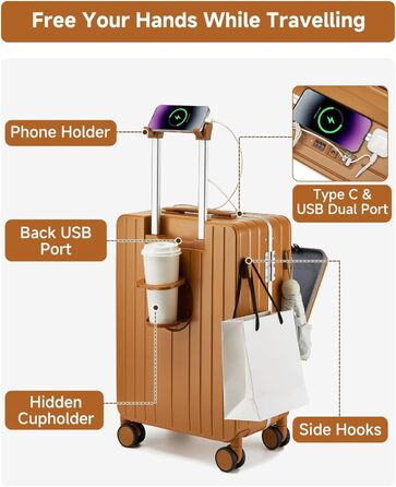 Валіза-ролер Sea Choice з відділенням для ноутбука 15.6', з USB-портом, з PC корпусом, TSA-замок, 360° колеса (жовто-коричневий)