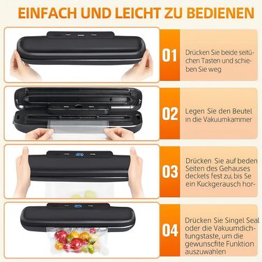MeteMake Вакууматор автоматичний для продуктів харчування, One-Touch вакуумна запайка, компактна модель (чорний)