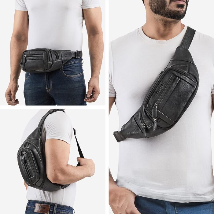 STILORD 'Dublin' Чоловіча поясна сумка з екошкіри великого розміру з багатьма відділеннями, водовідштовхуюча, захист від крадіжки. Чоловіча сумка на пояс XXL з екошкіри для подорожей, фестивалів, піших прогулянок, чорного кольору.