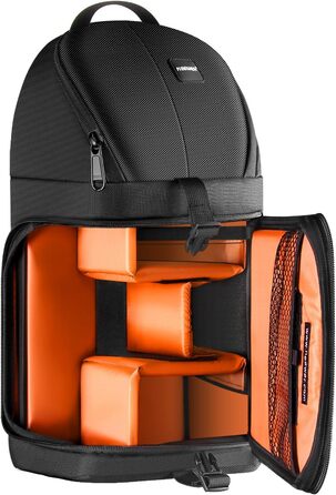 NEEWER Рюкзак для камери Profi з міцними петлями для DSLR, об'єктивів, штатива та аксесуарів. Водостійкий, з міцними швами та м'якими перегородками (Оранжевий інтер'єр) NW-XJB02S