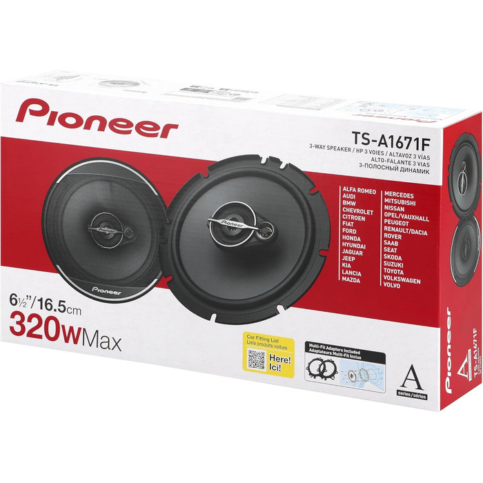 Автомобільна коаксіальна акустика Pioneer TS-A1671F 16,5 см, 3-смугові динаміки, комплект 2 шт (320 Вт макс., 70 Вт RMS), потужний звук, високий ККД, глибина встановлення 48 мм, виріз 144 мм, з ґратами