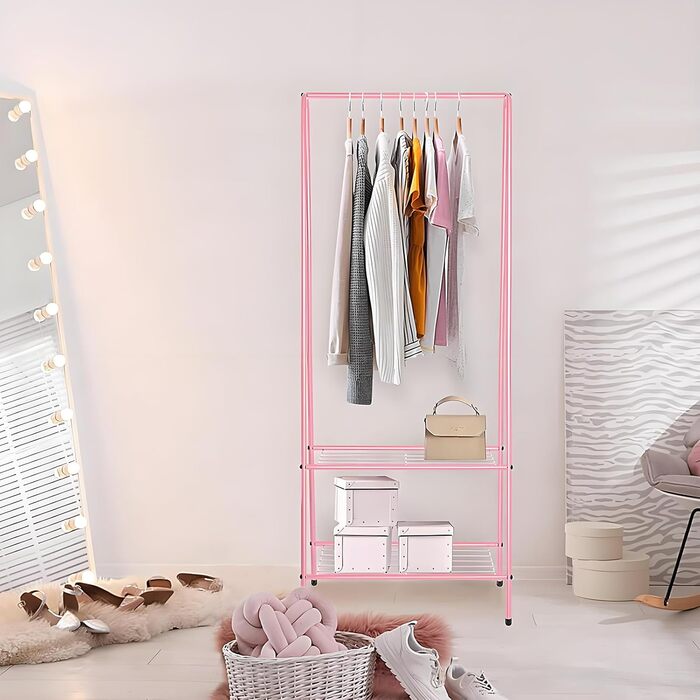 Стійка для одягу з роликами, рожева – міцна стійка для зберігання одягу