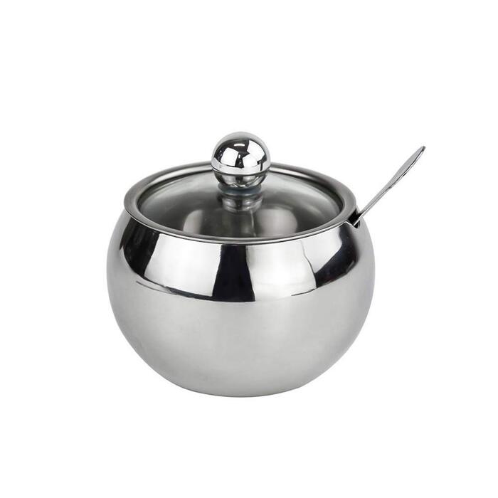 Контейнер для цукру з прозорою кришкою та ложкою, банку для спецій, солі, цукру, чаю, трав (нержавіюча сталь)