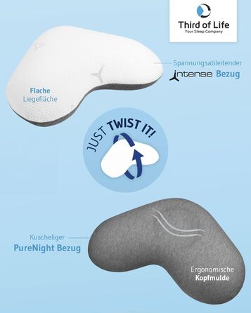 Third of Life Orthopedic Side Sleeper Pillow Twist with innovative Intense cover, Memory Foam Pillow against neck pain, Ergonomic pillow for side sleepers & allergy sufferers