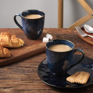 Vicrays Porcelain Mug Set of 6 - 350 ml Cup with Handle Dishware Mugs - Blue Coffee Mugs Suitable for Dishwasher & Microwave