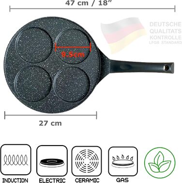 INTIGNIS® Non-Stick Pancake Pan – Mini Pancake Maker with Multiple Holes, 4 Holes, Crêpe and Pancake Pan in American Style for Perfect Individual Pancakes (26 cm, 4 Baking Molds)