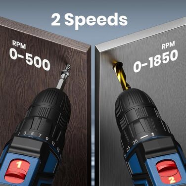 Акумуляторний дриль-шуруповерт 20V Brushless з набором інструментів (2 акумулятори 2.0Ah), 60Nm, 25+1 ступенів, LED-ліхтар, 10 мм патрон, 2 швидкості, для ремонту та DIY, синій