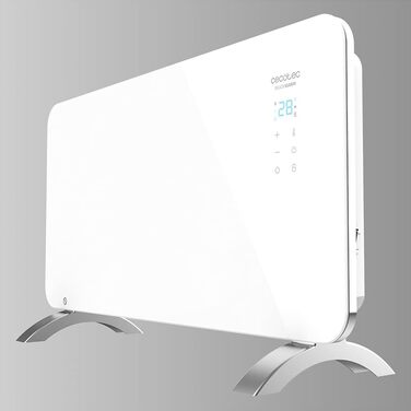 Конвектор Cecotec Ready Warm 6670 Crystal Connection з скляною панеллю, 1000 Вт, WiFi, термостат, таймер, підставка, для ванної кімнати (IP24), тихий, білий