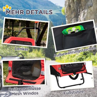 PawHut 2-в-1: Причіп для собак, велосипедний причіп для собак, візок для собак з відбивачами, до 30 кг, для великих собак, Oxford-тканина (Червоний)