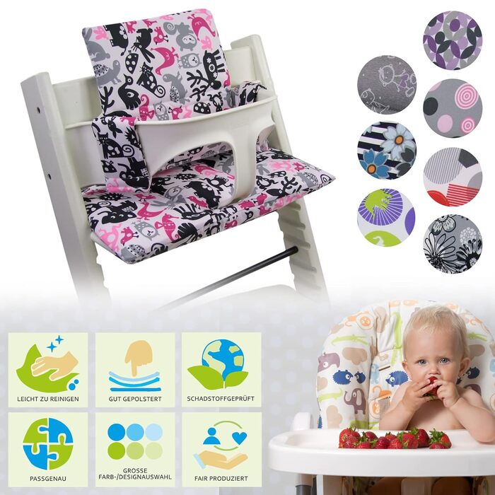 Комплект подушок BambiniWelt для стільчика Stokke Tripp Trapp, 2 шт, знімні, 15 кольорів, запасні, морські сині з ведмедиками, м'які сидіння для дитячого стільчика