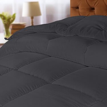 Ковдра Utopia Bedding - всесезонна, 370 GSM, дихаюча, стеганий наповнювач, супер м'яка (білий) - 200 x 220 см, сірий