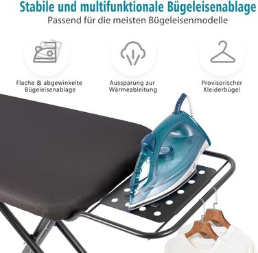 Гладильна дошка Jumbo 120 x 38 см з підставкою для праски, регульована висота до 95 см, чорна