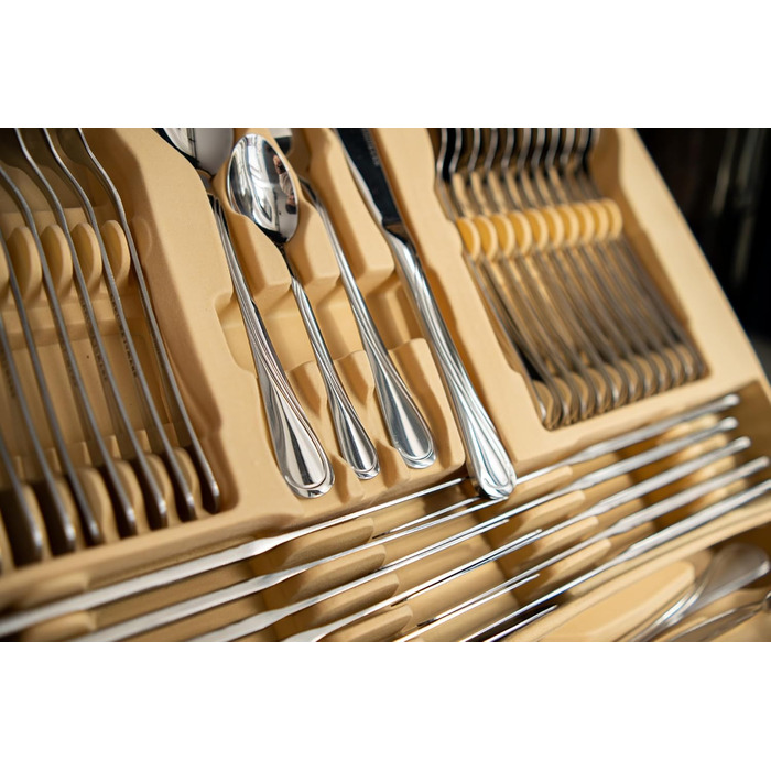 Набір столових приборів 72 предмети для 12 осіб з нержавіючої сталі 18/0 в кейсі - срібний столовий набір, придатний для миття в посудомийній машині - сучасні столові прибори, стійкі до корозії