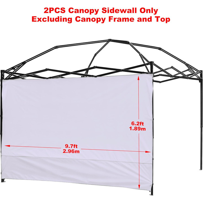 2 Baldachin Side Walls, Tent Side Wall for 3x3m Pop-Up Baldachin, Waterproof with Silver Coating for 3M Straight Leg, Outdoor Pavilions, Instant Awnings, White Side Wall Only