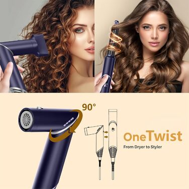 Airstyler 5 в 1: Набір для укладки волосся (фен, круглі щітки, локони, випрямляч), 60 000 обертів, чорний/блакитний