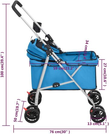 ВідаXL Переноска для собак, візок для собак, складаний, 76x50x100 см, Оксфорд, блакитний