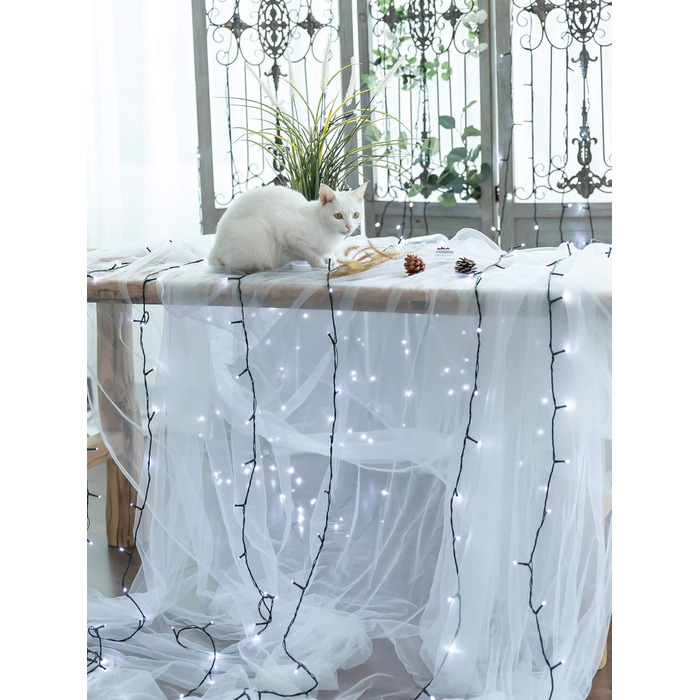 Льо́дова гірлянда LED WISD 23м, 200 LED, 12 режимів, димер, таймер, EU-штекер - декор для ялинки, балкона, кімнати, саду (білий, 1000 LED)