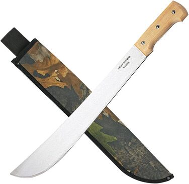 Tramontina Machete 18 Inch Full-Tang Carbon Steel Blade with Wooden Handle and Nylon Belt Sheath