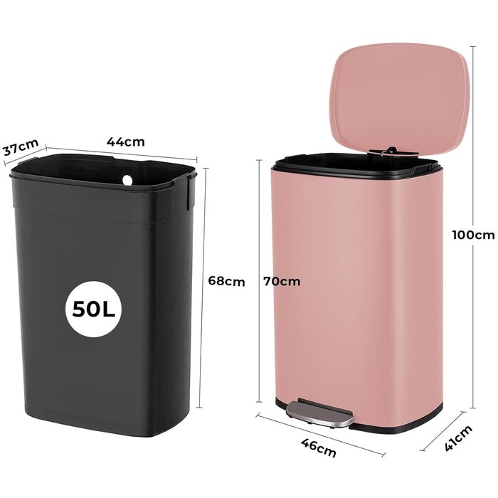Відро для сміття LIFERUN 30л з кришкою, м'яким закриттям, з внутрішнім відром, сталеве, для кухні, ванної кімнати, офісу, рожеве