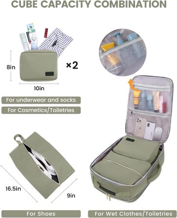 Рюкзак LOVEVOOK для ручної поклажі літака, 40L, водонепроникний, з відділенням для ноутбука 17 дюймів, для подорожей, школи, роботи, кемпінгу (зелений + бежевий + чорна шкіра)