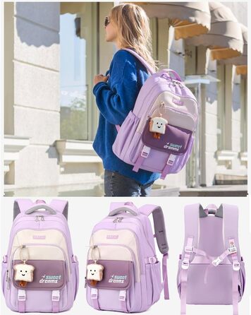 Шкільний рюкзак для дівчаток 2-10 класів, 32L, легкий дитячий рюкзак | Дихаюча спинка | М'які лямки | Брест-стрічка, ранці для школи, рюкзак для підлітків 8+ років, фіолетовий