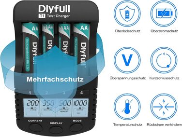 Зарядний пристрій Dlyfull для акумуляторів AA AAA: швидка зарядка, відновлення, розрядка, сумісний з NI-MH, NI-CD