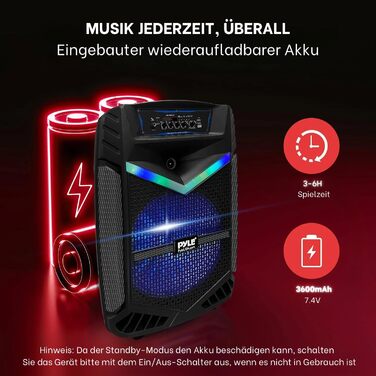 Pyle PA Bluetooth акустична система – караоке-машина з мікрофоном, 400W, 8” сабвуфер, світлодіодне підсвічування, USB/SD-радіо, функція запису