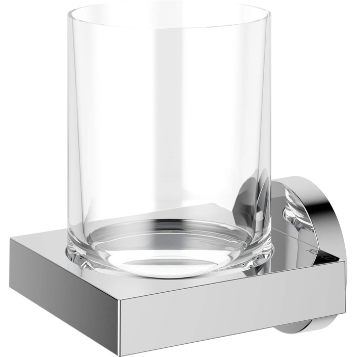 KEUCO Toothbrush Cup Holder, Crystal Glass, Adhesive Mounting, No Drilling Required, High-Gloss Chrome, Glass with Holder, Toothbrush Holder, Edition 90 (without adhesive set)