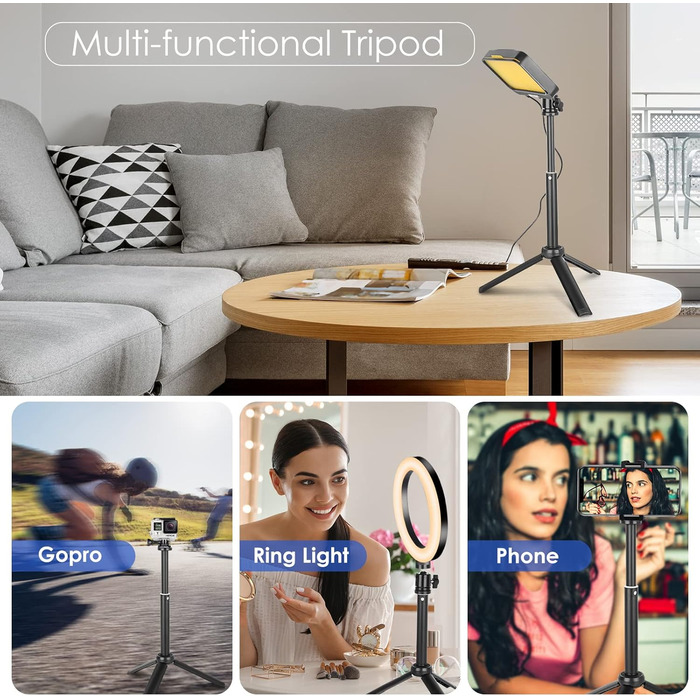 LED відеосвітло UBeesize 2 шт. з регульованою яскравістю, штативом та фільтрами для відеоконференцій, стрімінгу та YouTube