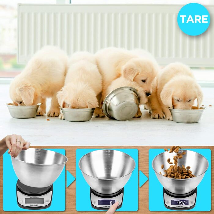 Кухонні ваги Duronic KS5000 BK/SS: цифрова вага з мискою 2.5 л, точність 1 г, функція тарування