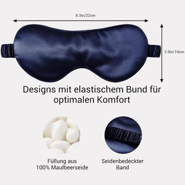 Сліпиця для сну з 100% натурального шовку 22 Momme (морська синя), комфортна та ефективна