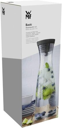 WMF Basic Water Carafe 1.5 Liter, Glass Carafe with Lid, Silicone Lid, CloseUp Closure