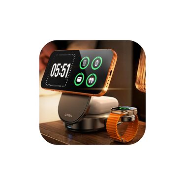 Зарядна станція LISEN 3-в-1 MagSafe 25W з адаптером 45W для iPhone 17/16/15/14/13, Apple Watch та AirPods Qi2.2