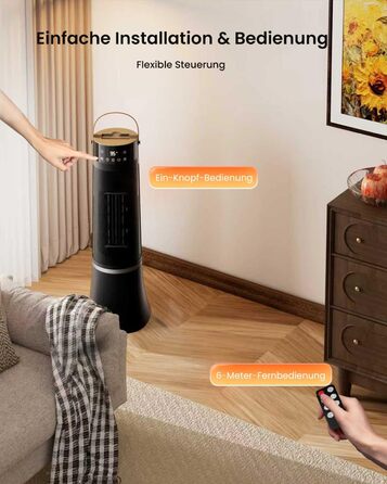 Електричний обігрівач 2000W з керамічним PTC нагрівачем, 75° обертання, термостат, тиха електропіч, 3 режими, таймер 24 години, захист від перегріву та перекидання