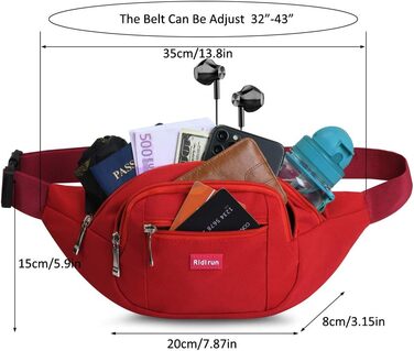 Водонепроникна поясна сумка, сумка на пояс, спортивна сумка на стегно для жінок та чоловіків, 3 кишені на блискавці, для туризму, відпочинку, спорту, червона