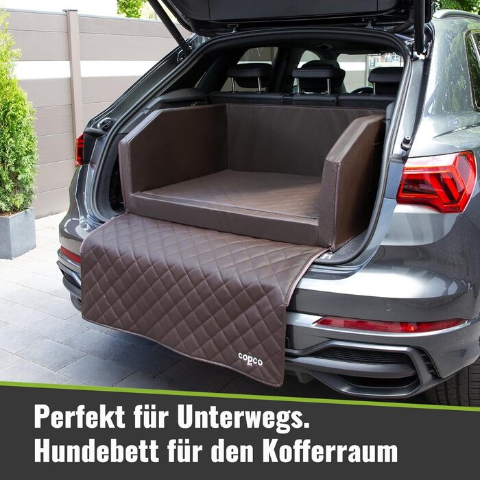 Автомобільне ліжко для собак CopcoPet - 110x90x38 см, штучна шкіра, захист багажника, вологостійке, анти-царапин, з підкладкою, для подорожей (Коричневе)