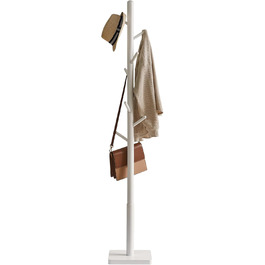 YMYNY Solid Wood Wardrobe Rack, Thickened Square Base, Tree-Shaped Clothes Rack, 3 Adjustable Heights, 8 Hooks, Freestanding, Sturdy, for Bag, Clothing, Living Room, White HCR002W